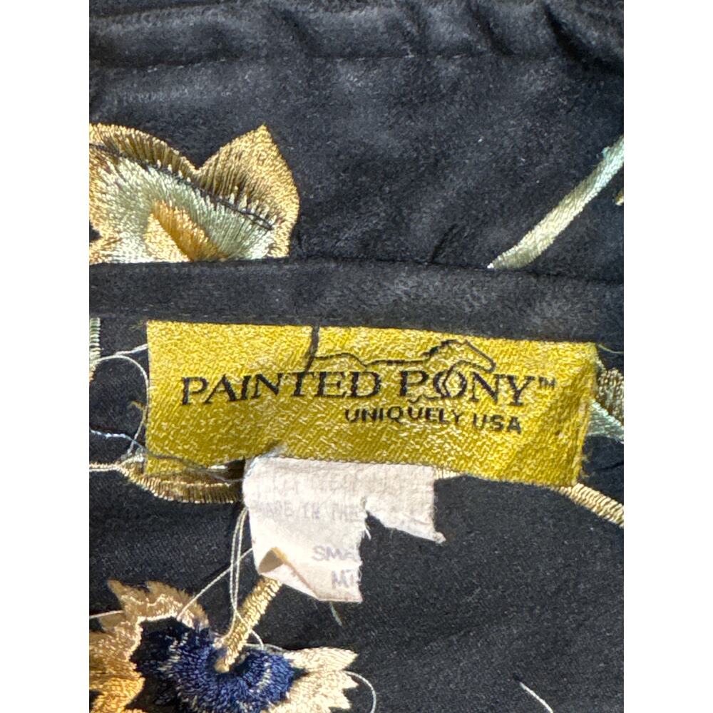 Painted Pony Jacket Black Embroidered Floral Button Front Artwear Womens Small - Picture 9 of 11